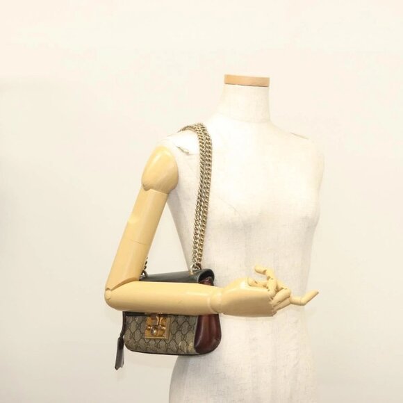 GUCCI GG Supreme Chain Shoulder Bag PVC Beige Gold 409487 Auth bs29070 - Picture 1 of 16